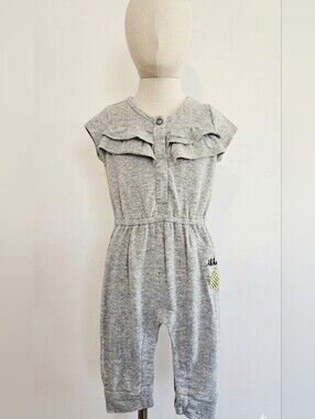 Ikks Heather Grey Jersey Infant Romper With Ruffle Detail. Size 3 Months